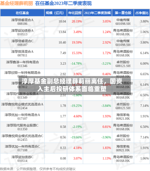 淳厚基金副总经理薛莉丽离任	，国资入主后投研体系面临重塑-第2张图片