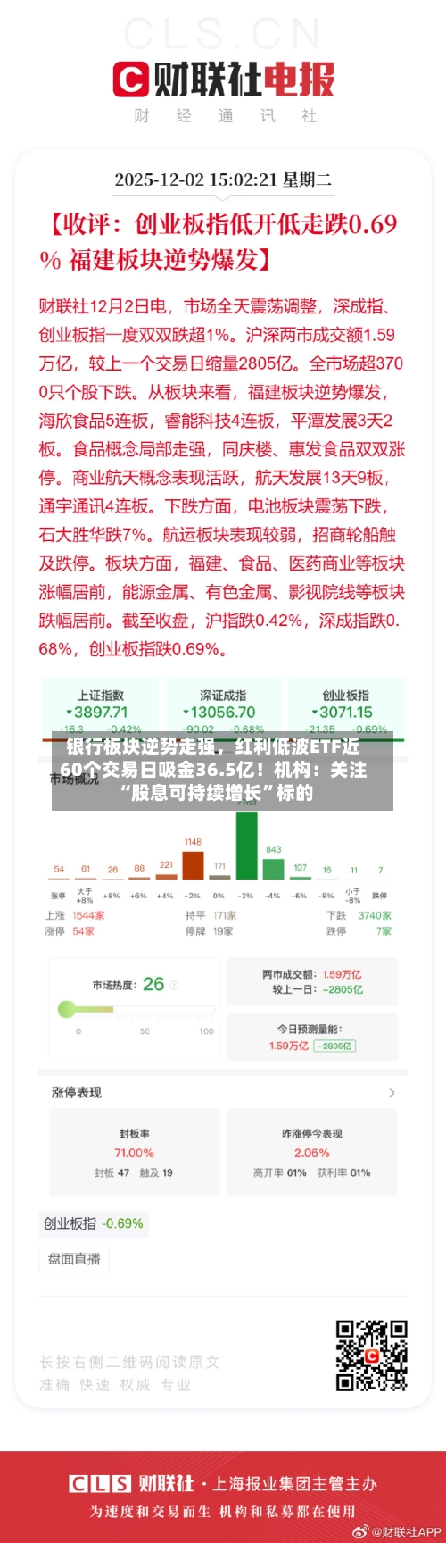 银行板块逆势走强，红利低波ETF近60个交易日吸金36.5亿！机构：关注“股息可持续增长	”标的-第2张图片