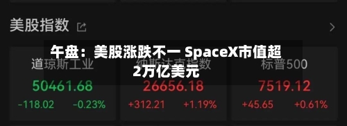 午盘：美股涨跌不一 SpaceX市值超2万亿美元