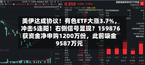 美伊达成协议！有色ETF大涨3.7%，冲击5连阳！右侧信号显现？159876获资金净申购1200万份，此前吸金9587万元-第2张图片