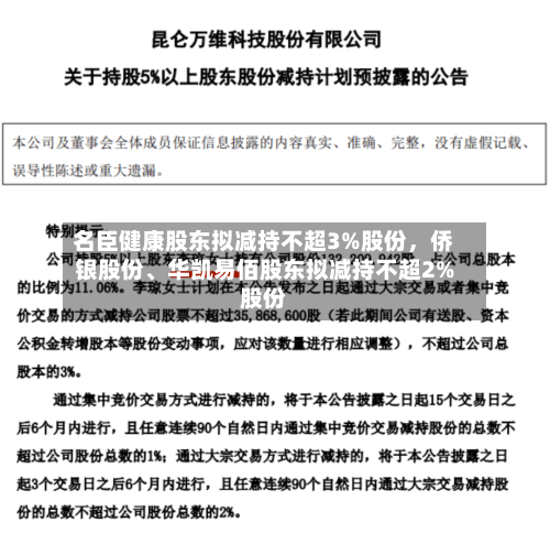 名臣健康股东拟减持不超3%股份，侨银股份	、华凯易佰股东拟减持不超2%股份-第3张图片