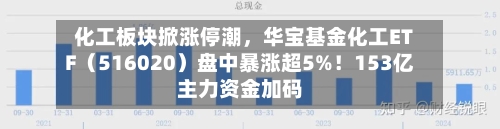 化工板块掀涨停潮，华宝基金化工ETF（516020）盘中暴涨超5%！153亿主力资金加码