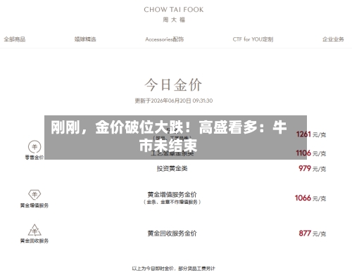 刚刚	，金价破位大跌！高盛看多：牛市未结束-第2张图片