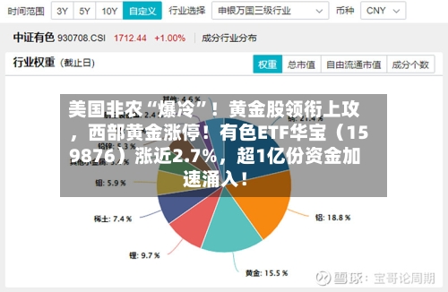 美国非农“爆冷”!黄金股领衔上攻,西部黄金涨停!有色ETF华宝(159876)涨近2.7%,超1亿份资金加速涌入!