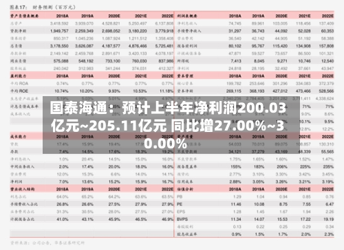 国泰海通：预计上半年净利润200.03亿元~205.11亿元 同比增27.00%~30.00%-第2张图片